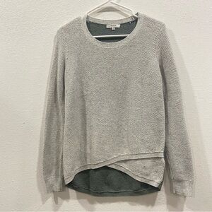 Madewell Crew neck Long Sleeve Sweater Grey Green Cotten Blend Sz S High Low Hem